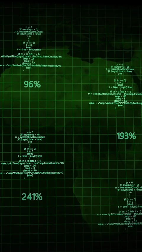Green grid with world map overlay and percentage data. World map percentage.. Stock Footage 344842050