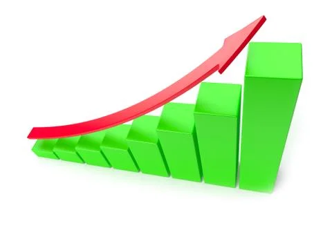 Green growing bar chart with red arrow business success concept Stock Illustration