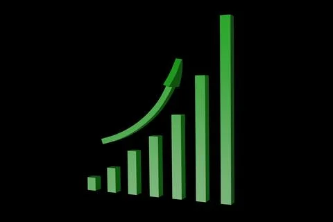 Green Growing Bar Graph with Arrow over Transparent Background Illustrazione stock