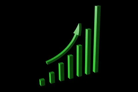 Green Growing Bar Graph with Arrow over Transparent Background Illustrazione stock