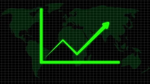 Green growing line graph on world map background showing financial progress.. Vídeo Stock 342308628