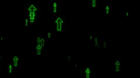 Green growth arrow financial visual floating neon pointers, dark minimal space, Stock Footage 340566644