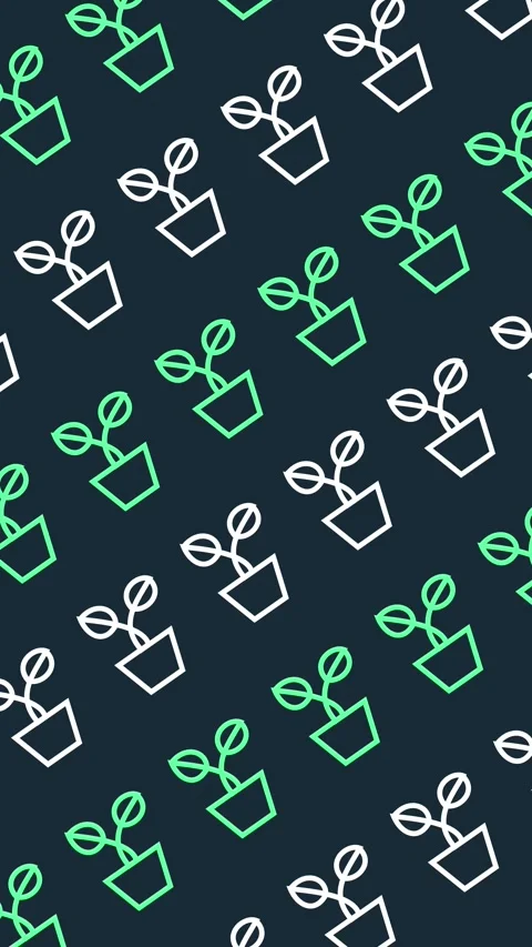 Green growth pattern with seamless potted plant line art icons background Stock Footage 334692893