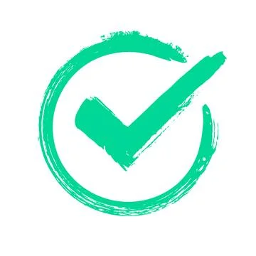 Green grunge check mark. Correct answer, checking vote or choice approval i.. Stock Illustration
