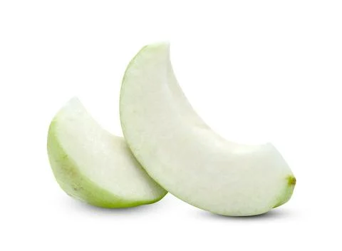 Green Guava fruit slice isolated on white background ,include clipping path Stock Photos