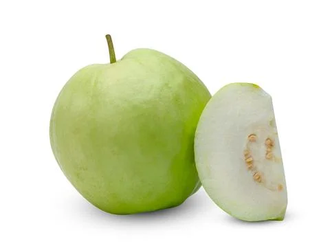 Green Guava fruit slice isolated on white background ,include clipping path Stock Photos