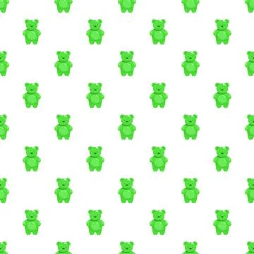 Green gummy bear candy seamless pattern background Stock Illustration