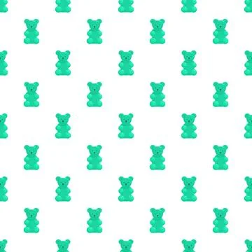 Green gummy bear pattern creating sweet seamless background Stock Illustration