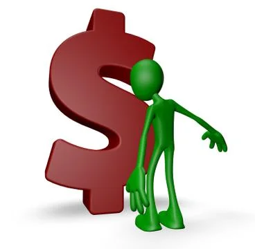 Green guy and dollar symbol - 3d illustration Stock Illustration