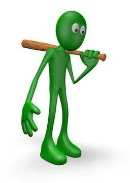 Green guy with baseball bat - 3d illustration Illustrazione stock