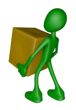 Green guy is holding a box - 3d illustration Stock-Illustration