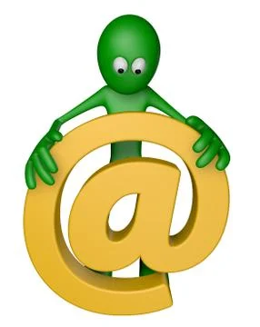 Green guy is holding email alias - 3d illustration Illustrazione stock