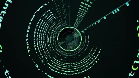 Green hacker code funnel, 3d wormhole animation vortex on black background Stock Footage 307417545