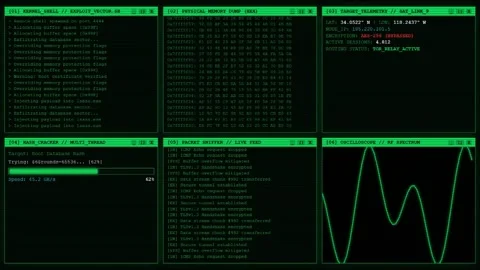 Green hacker terminal and cyber attack dashboard interface Stock Footage 342147919