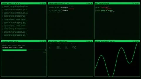 Green hacker terminal interface with computer code Stock Footage 342148037