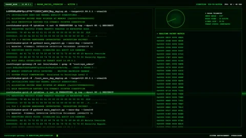 Green Hacker Terminal Zero Day Exploit Radar Packet Dashboard. Stock Footage 346752006