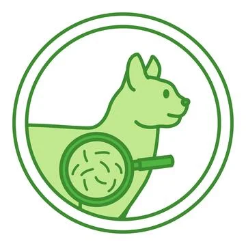 Green Hairball Control Label. Vector Icon. Cat and Hair in Magnifying Glass.. Stock Illustration