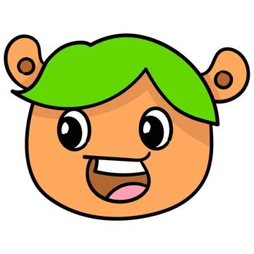 Green haired bear head smiling face. doodle icon drawing green haired bear... Stock Photos