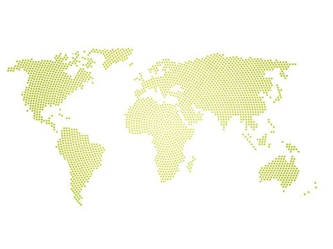 Green halftone world map of small dots in radial arrangement. Simple flat vector Stock Illustration