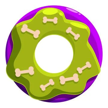 Green halloween donut with bone shaped sprinkles on purple icing 스톡 일러스트