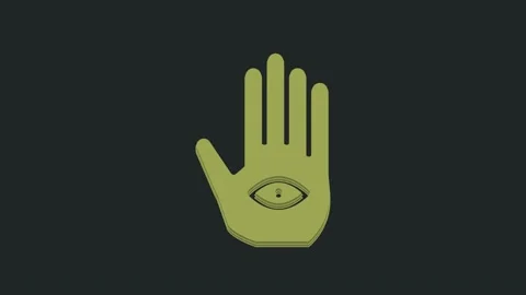 Green Hamsa hand icon isolated on black background. Hand of Fatima - amulet Stock Footage 235527245
