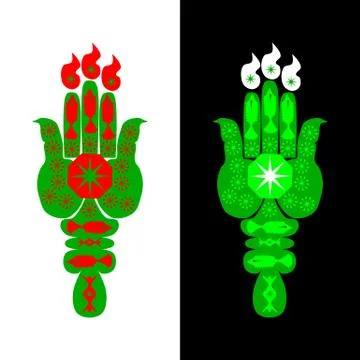 Green hamsa hand styled into the shape of a torch Stock Illustration