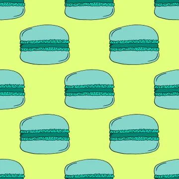 Green Hand-drawn Macarons Pattern on Yellow Background Stock Illustration