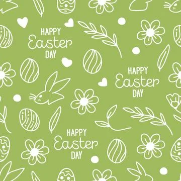 Green hand drawn seamless pattern easter day. Stock Illustration