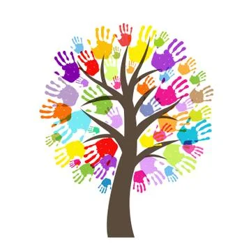 Green Hand Print Tree Isolated White Background Stock Illustration