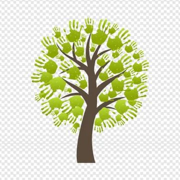 Green Hand Print Tree Isolated Transparent Background Stock Illustration