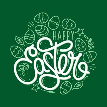 Green Hand Sketched Happy Easter Vector Typography As Logotype, Badge and Icon Illustrazione stock