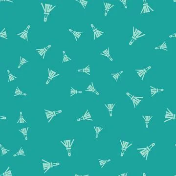 Green Handle broom icon isolated seamless pattern on green background. Cleaning Illustrazione stock