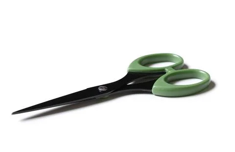 Green handled black scissors for crafting and office use, sharp blades for pr Stock Photos