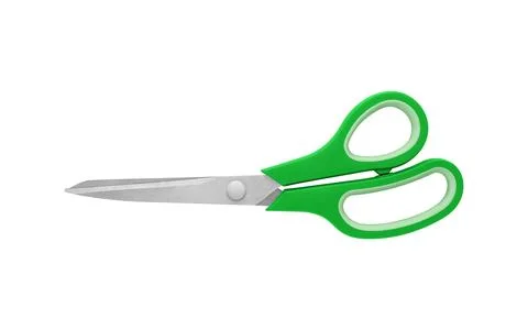 Green Handled Scissors Closed on White Background Stock Photos