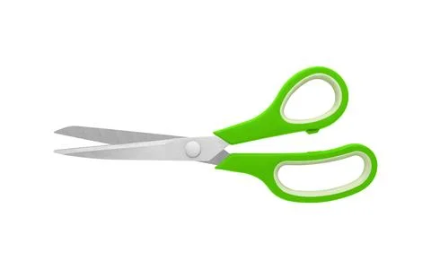 Green Handled Scissors Open on White Background Stock Photos