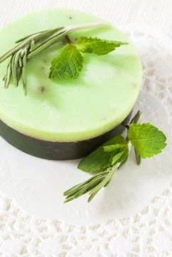 Green handmade soap Stock Photos