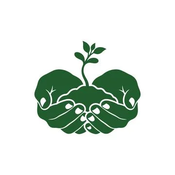 Green hands holding sprout with soil silhouette for nature and ecology bann.. Stock Illustration