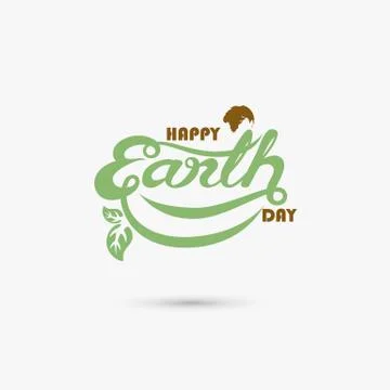 Green Happy Earth Day Typographical Design Elements. Happy Earth Day hand let Stock Illustration