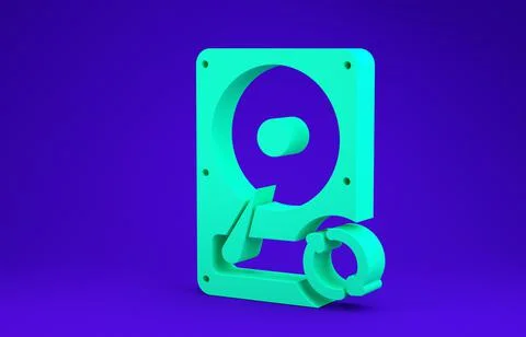Green Hard disk drive HDD sync refresh icon isolated on blue background. Mini Illustrazione stock