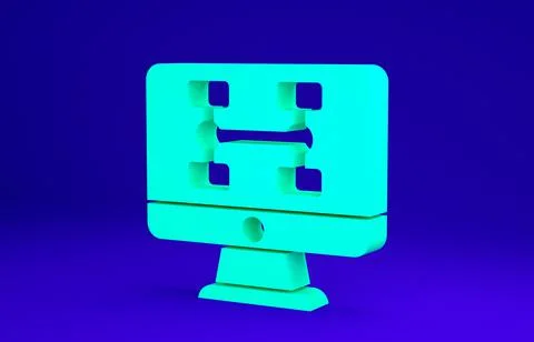 Green Hardware diagnostics condition of car icon isolated on blue background. Illustrazione stock