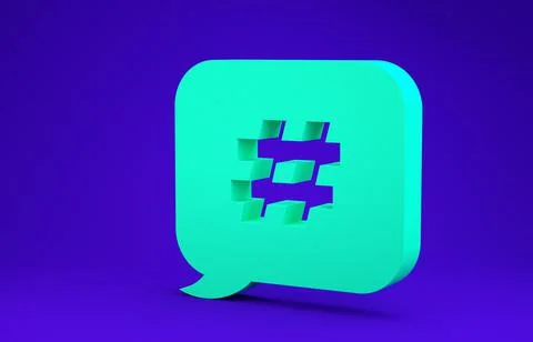 Green Hashtag speech bubble icon isolated on blue background. Concept of numb Illustrazione stock