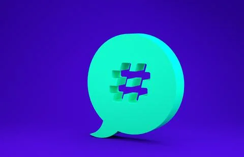 Green Hashtag speech bubble icon isolated on blue background. Concept of numb Illustrazione stock