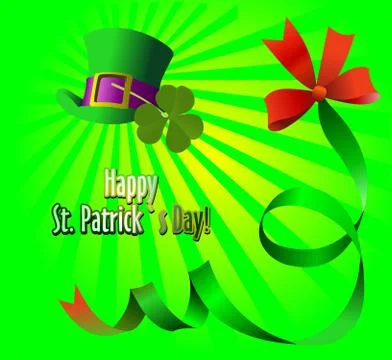 Green hat and bow for St. Patrick's Day. 17-th of march. Vector Stock Illustration