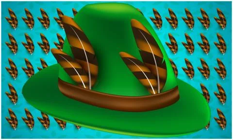 Green hat with digital feather on its abstract background Stock Illustration
