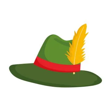 Green hat with feather acccesory isolated icon over white background Ilustração Stock