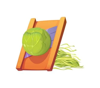 Green head of cabbage being shredded on grater Ilustración de archivo