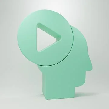 Green Head people with play button icon isolated on grey background. Minima.. Illustrazione stock