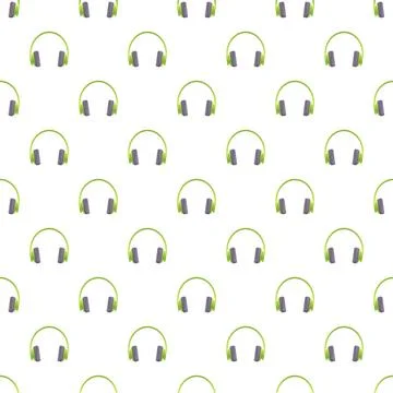 Green headphones creating seamless pattern on white background Stock Illustration