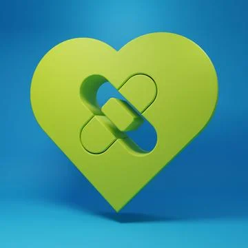 Green Healed broken heart or divorce icon isolated on blue background. Shat.. Stockillustratie