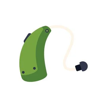 Green hearing aid improving hearing loss problems Stock Illustration